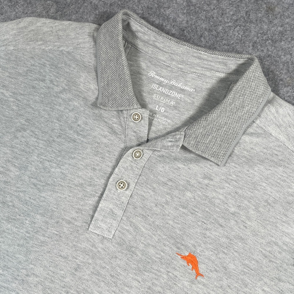 Tommy Bahama Mens Polo Shirt Large Gray IslandZone Supima Cotton Short Sleeve